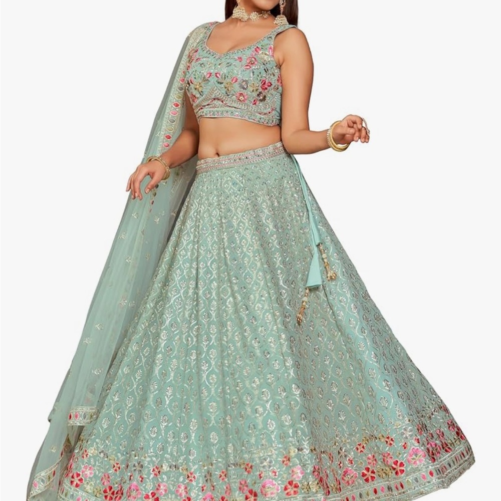 Elegant Embroidered Lehenga Choli in Mint Green and Pink
